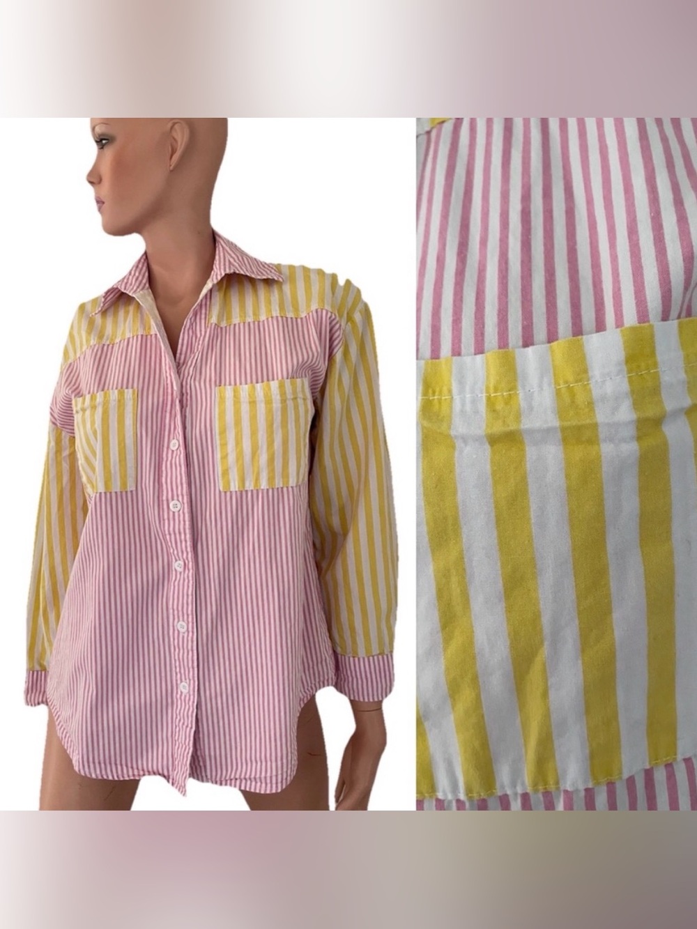 J CREW 80s Inspired Two-Tone STRIPED Button Down COTTON Camp Style SHIRT Size S